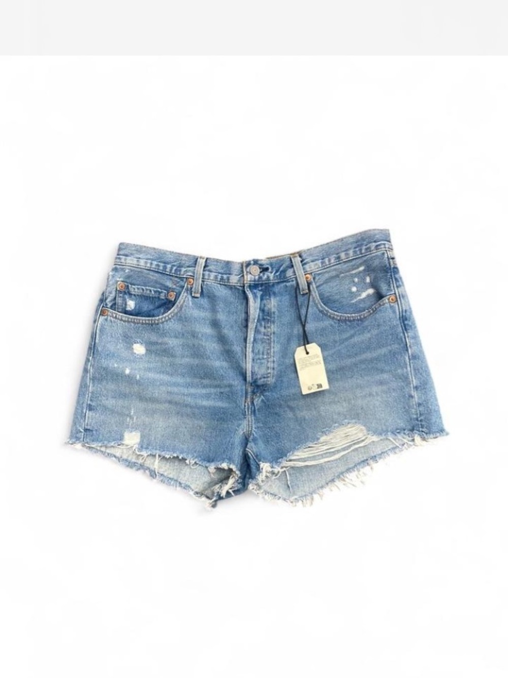 Levi's Light Blue Distressed Denim Cutoff Shorts high rise - Picture 2 of 6